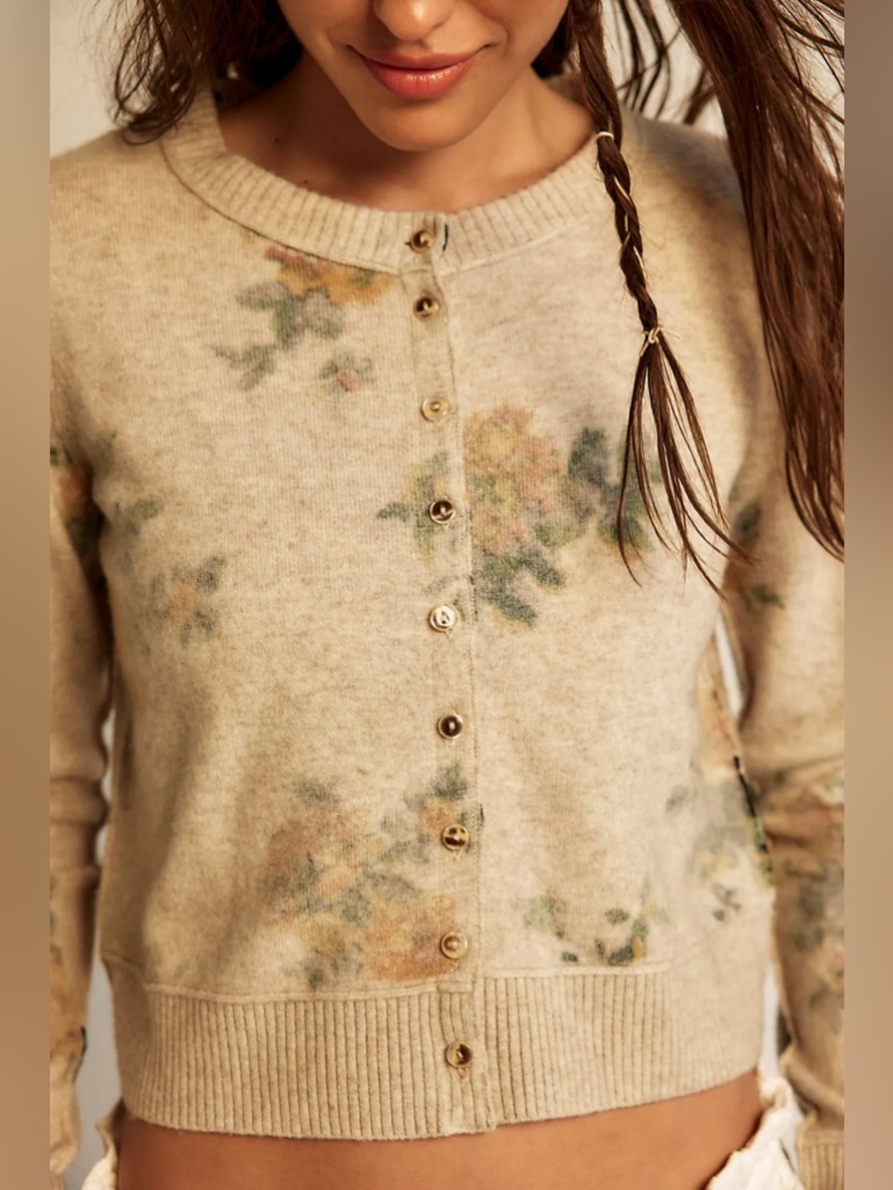NWT Free People Nocturnal Patterned Cashmere Cardigan Sweater Oat Combo - Picture 4 of 7